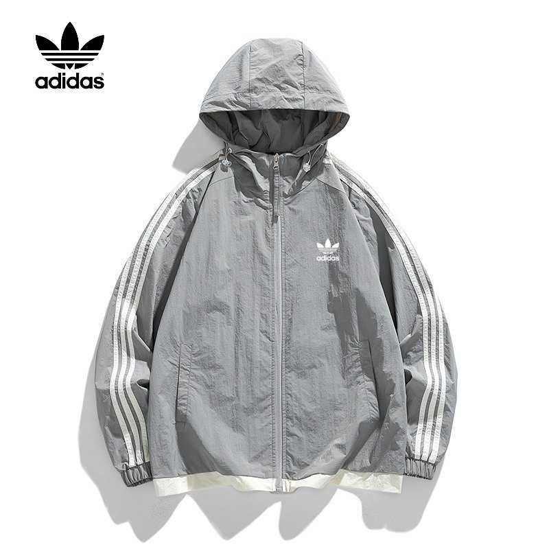 Adidas เสื้อแจ็กเก็ต UPF50+ มีฮู้ด ระบายอากาศ ลายทาง น้ําหนักเบา สําหรับทุกเพศ
