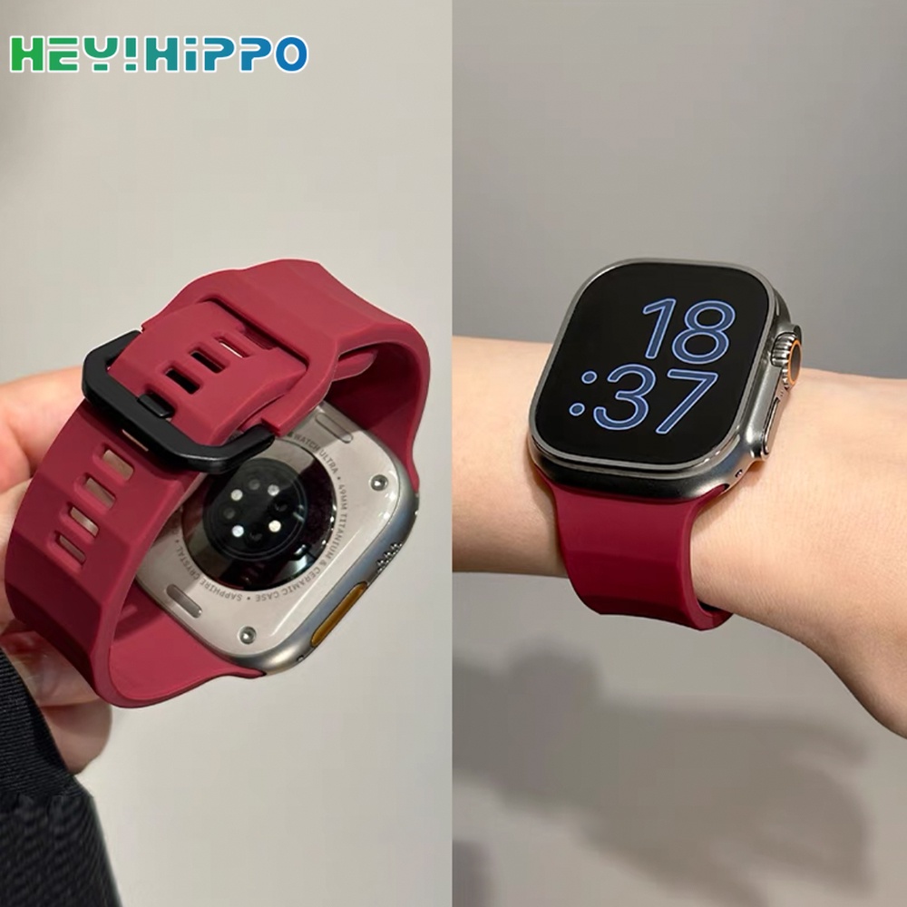 สายนาฬิกาข้อมือซิลิโคน หัวเข็มขัดสีดํา สําหรับ iwatch series 10 9 8 7 6 5 SE 4 3 45 44 42 41 40 38 49 มม.46 มม.Series10 42 มม.