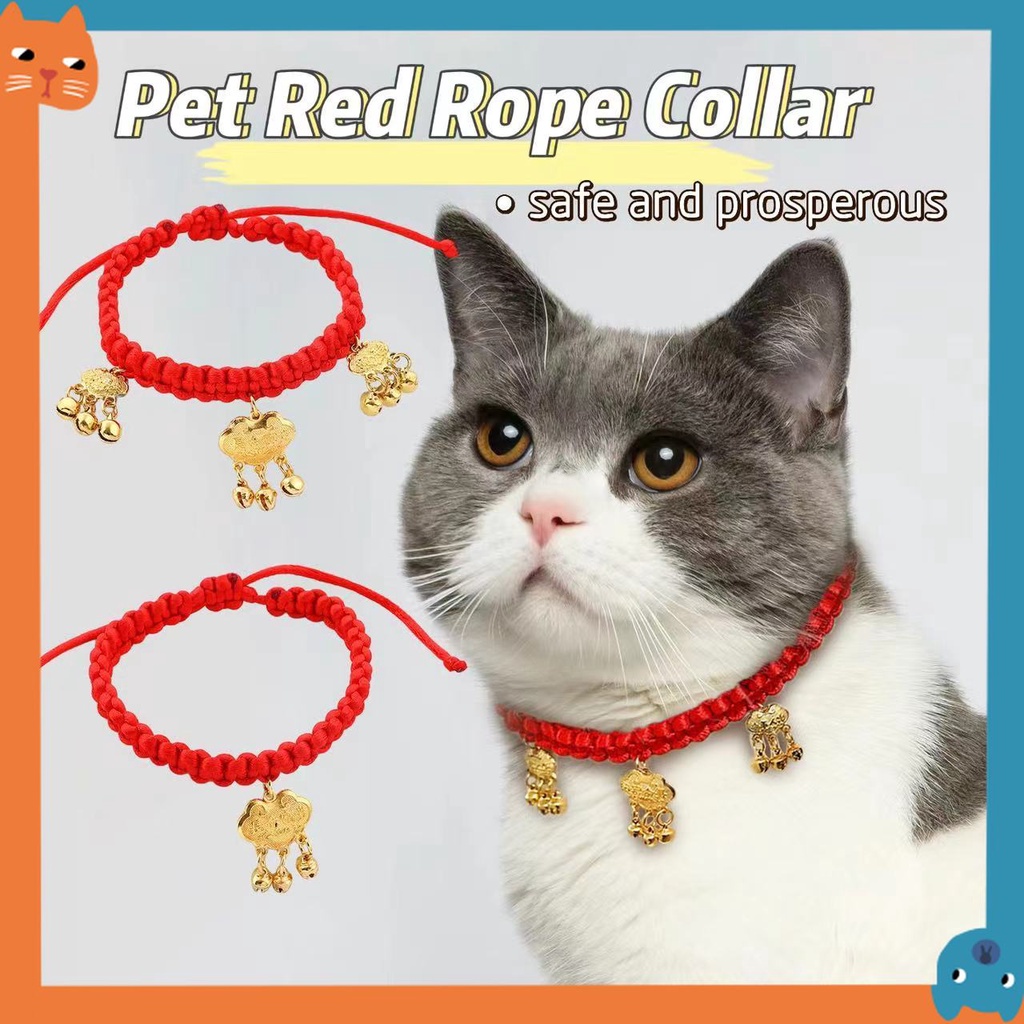 สัตว์เลี้ยงเชือกสีแดงปลอกคอเครื่องประดับทํามือปลอกคอแมวยืนยาวล็อคที่อุดมไปด้วยและปลอดภัยปรับขนาดปกระฆังจี้