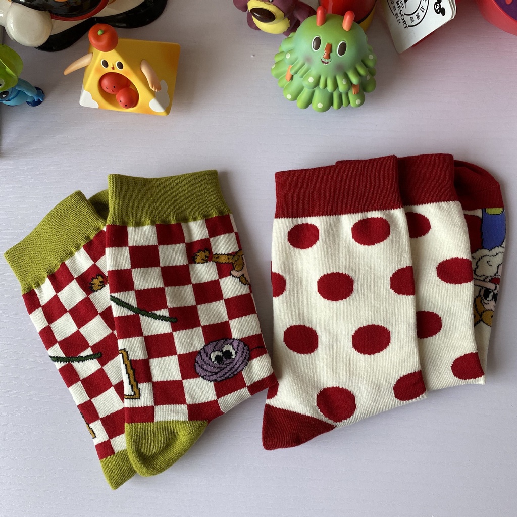 ถุงเท้าคริสต์มาส ลายจุด สีแดง สไตล์เกาหลี สร้างสรรค์ สําหรับผู้หญิง - รูปที่ 3