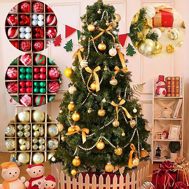 【จัดส่งจากกรุงเทพ】ลูกบอลแขวนตกแต่งต้นคริสต์มาส ปีใหม่ คริสต์มาส สําหรับตกแต่งต้นคริสต์มาส 44 ชิ้น ต่อกล่อง