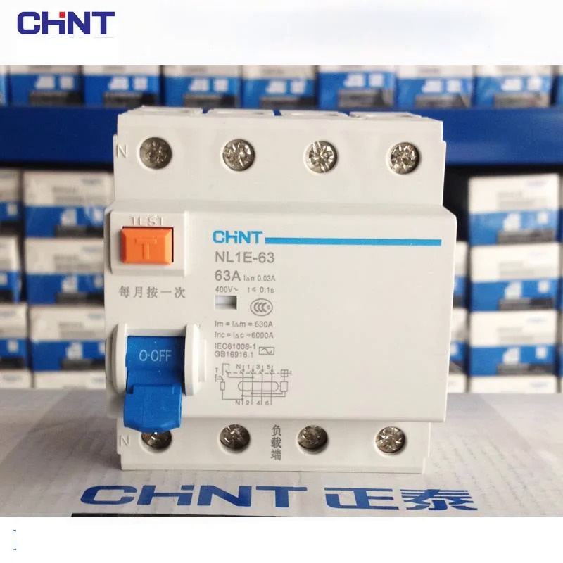 CHINT เบรกเกอร์ไฟฟ้า ป้องกันกระแสไฟฟ้ารั่ว NL1E-63 1P+N 3P+N 4P 63A 40A 25A 30MA RCCB 50HZ/60HZ