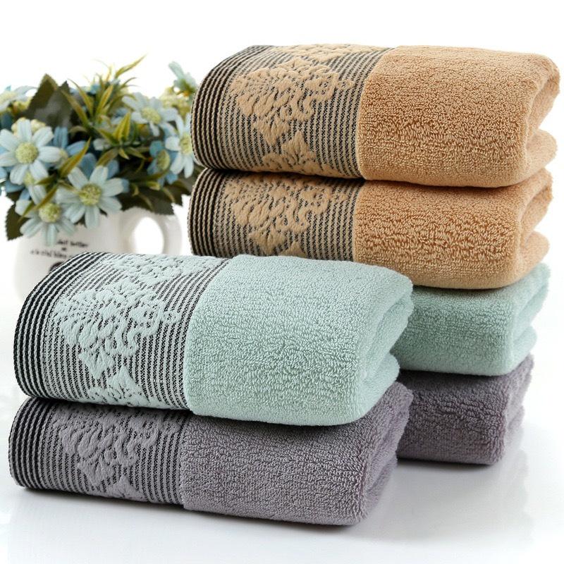 ผ้าขนหนูฝ้าย ดูดซับน้ำได้ดี สีและการออกแบบต่างๆ ขนาด 75x35 ซม ทนทาน MJ19