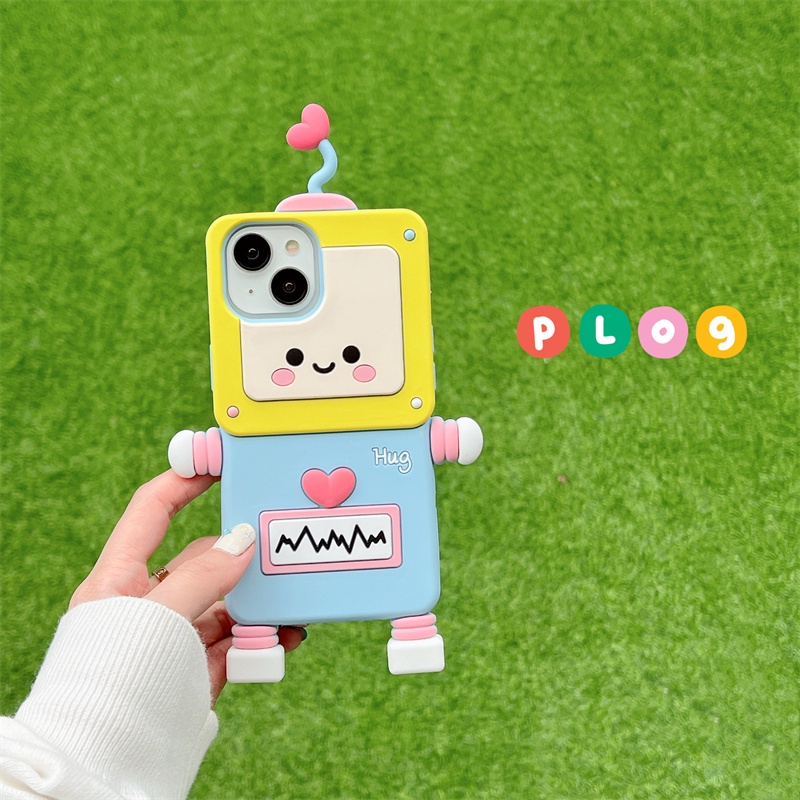【Robot Love】เคสโทรศัพท์มือถือ ซิลิโคน ลายหัวใจน่ารัก 3D สําหรับ IPhone 15 Pro Max 14 Pro 13 Pro 11 12 Pro Max 11 Pro Max