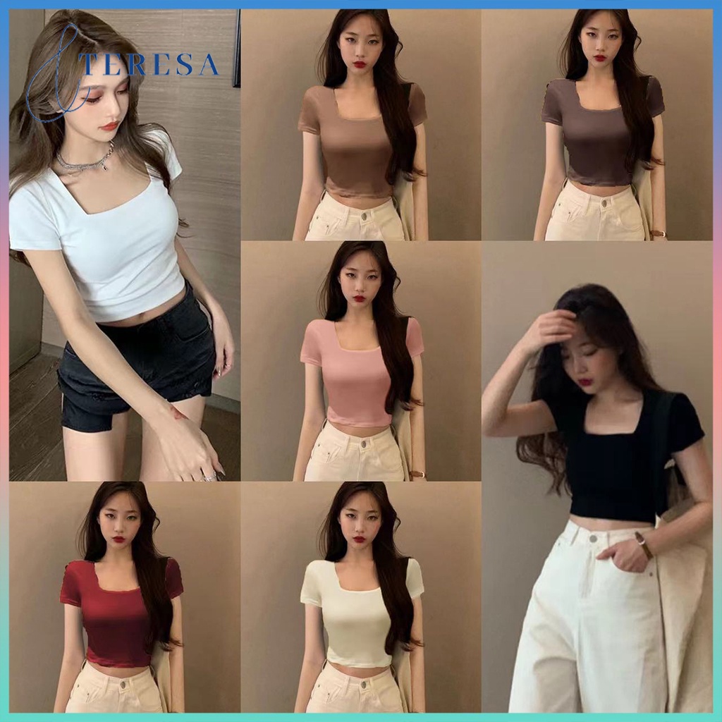 พร้อมส่ง เสื้อครอปสั้น ทรงสวย ยืดอย่างดี มีหลายสีให้เลือก