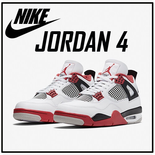 แท้ ✨ Nike Air Jordan 4 Retro Fire Red  รองเท้ากีฬาแฟชั่นคลาสสิก - สีขาว สีแดง