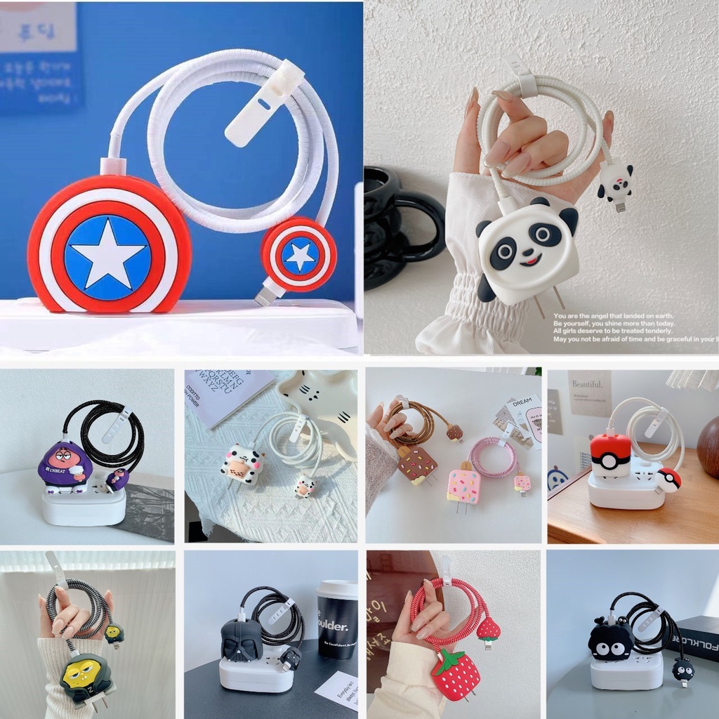 Mango 4 in 1 เคสซิลิโคน ลายการ์ตูนอนิเมะ Capitain Panda ป้องกันสายชาร์จ สําหรับ Apple 18W 20W