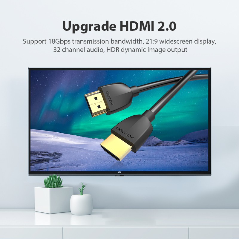 Vention สาย HDMI 2.0 สาย Super Slim HDMI รองรับสายต่อ HDMI 4K 60Hz 3D