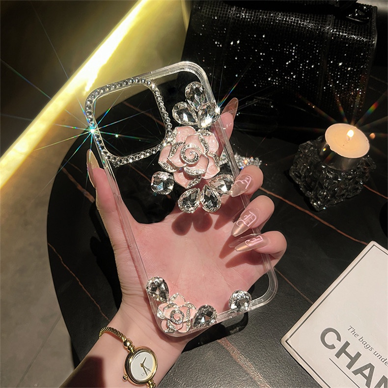 เพชรดอกไม้ Cewek สําหรับ iPhone 16 15 14 13 12 11 pro max 16 plus Anti drop ปลอก iPhone 11 12 13 14 15 pro max พรีเมี่ยมเลนส์กล้อง Protector โปร่งใสเคสโทรศัพท์