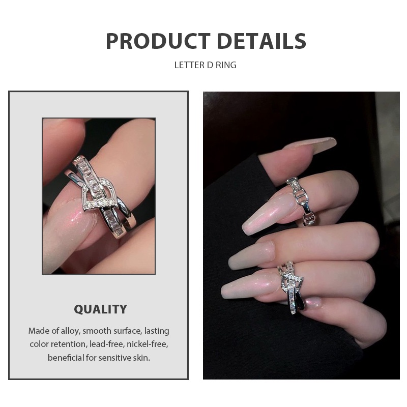 2pcs / set แหวนโลหะผสมปรับขนาดตัวอักษร D ผู้หญิงเกาหลีผู้ชายเครื่องประดับแฟชั่นน่ารักแหวนเท่ๆ-Krismile.th