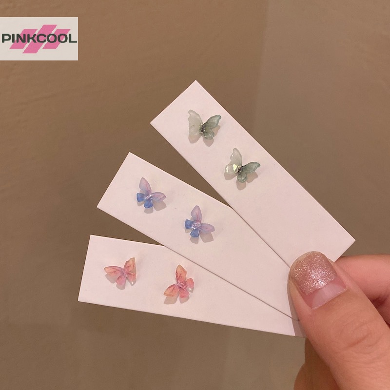 Pinkcool ใหม่ แฟชั่น ต่างหู เครื่องประดับ โลหะผสม อะคริลิค ผีเสื้อ ต่างหูสตั๊ด สําหรับผู้หญิง ขายดี