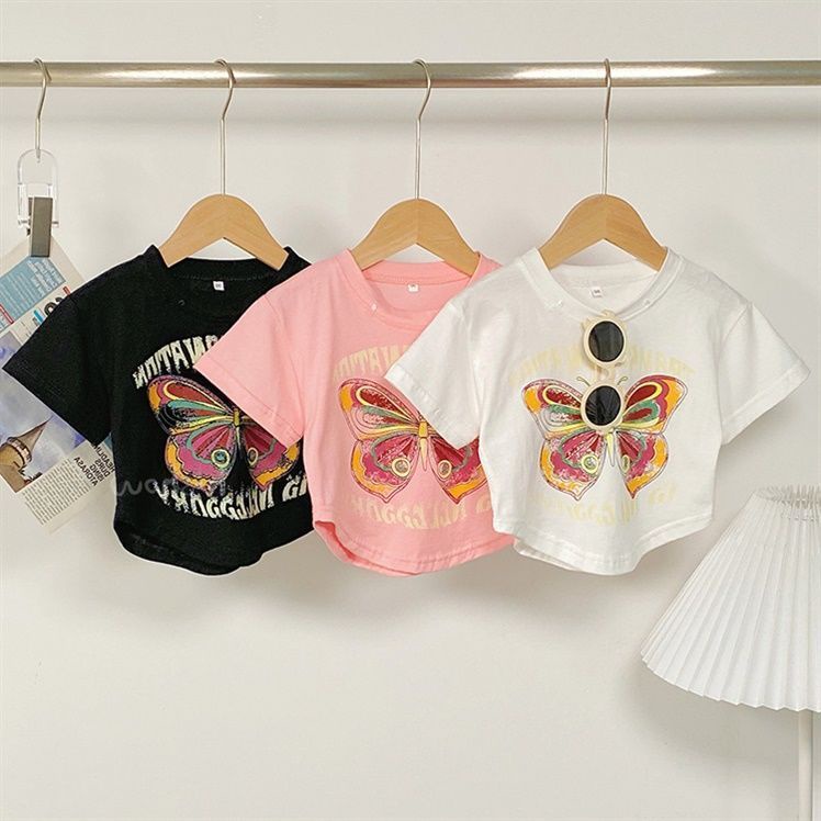 เสื้อยืดแขนสั้น แบบเข้ารูป ทรงไม่สม่ําเสมอ แฟชั่นทันสมัย สําหรับเด็กผู้หญิง