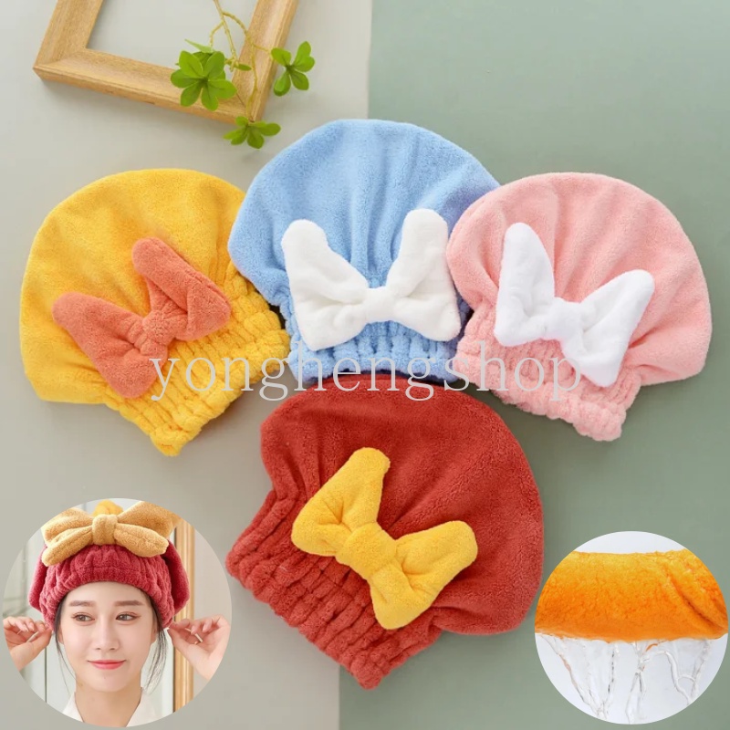 หมวกคลุมผม ผ้าไมโครไฟเบอร์ ผ้ากํามะหยี่ แบบหนา ดูดซับน้ําได้ดี แห้งเร็ว ประดับโบว์น่ารัก เหมาะกับใส่ในห้องน้ํา สําหรับผู้หญิง - รูปที่ 4