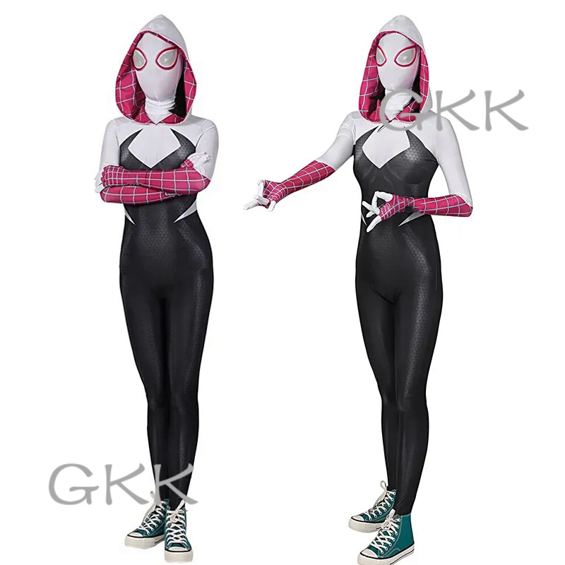GK Spiderman Spidder Gwen Cosplay Costumes for Adult Kids Gwen Stacy Costume Zentai Jumpsuit Bodysui