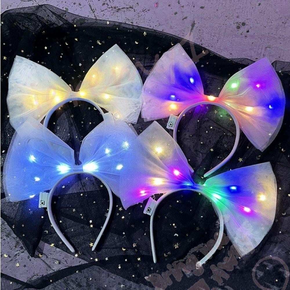 Jeremy1 ที่คาดผม ผ้าตาข่าย ประดับโบว์ มีไฟกระพริบ LED สําหรับผู้ชาย เหมาะกับปีใหม่