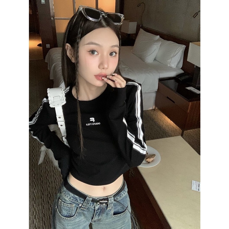 ขายดี เสื้อยืดแขนยาว ทรงสลิมฟิต สไตล์อเมริกัน เหมาะกับฤดูใบไม้ร่วง ฤดูหนาว สําหรับผู้หญิง