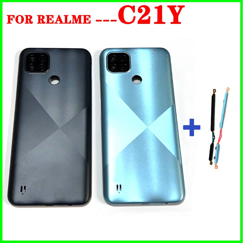 ฝาหลังแบตเตอรี่สําหรับoppo Realme C21Yฝาครอบแบตเตอรี่ด้านหลังประตูพร้อมเลนส์กล้องหลักด้านข้างปุ่มสวิทช์