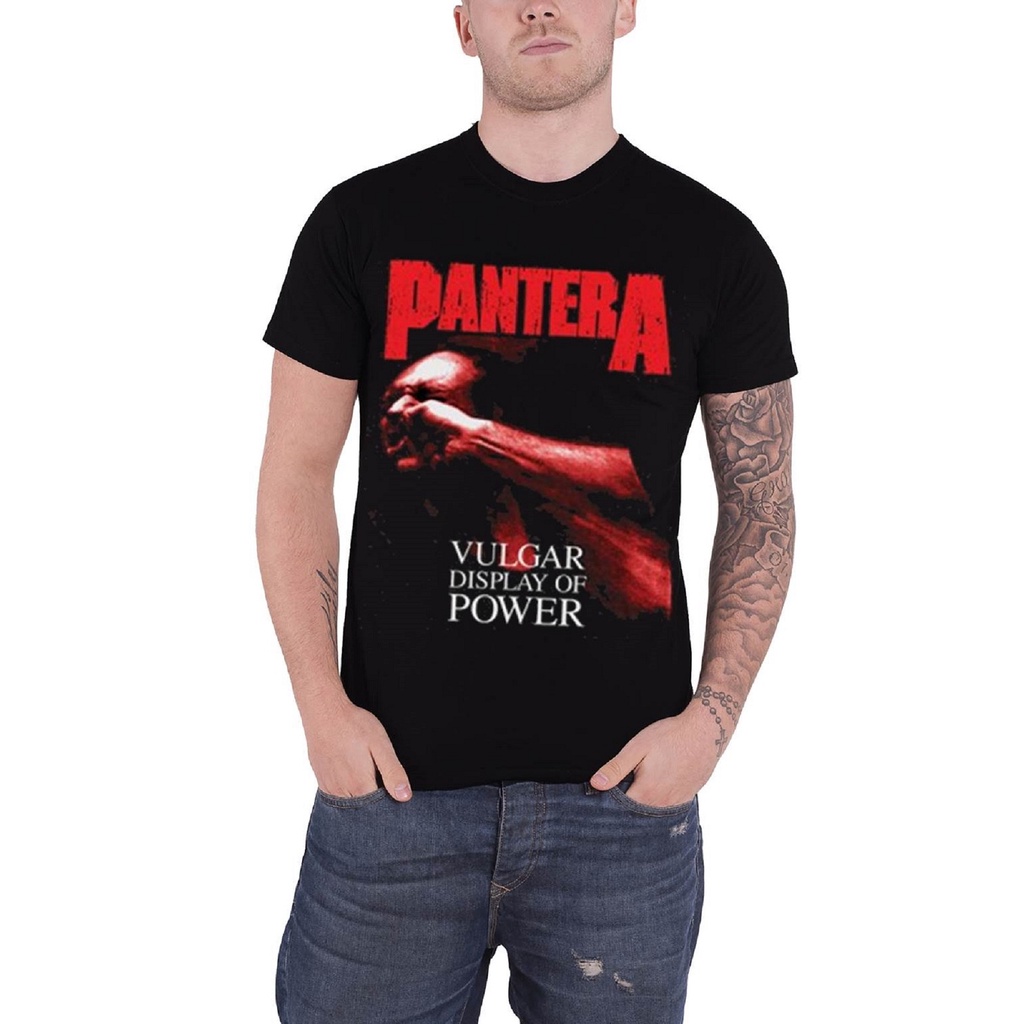 เสื้อยืด พิมพ์ลายโลโก้ Pantera Vulgar Display Of Power band สีดํา สําหรับผู้ชาย