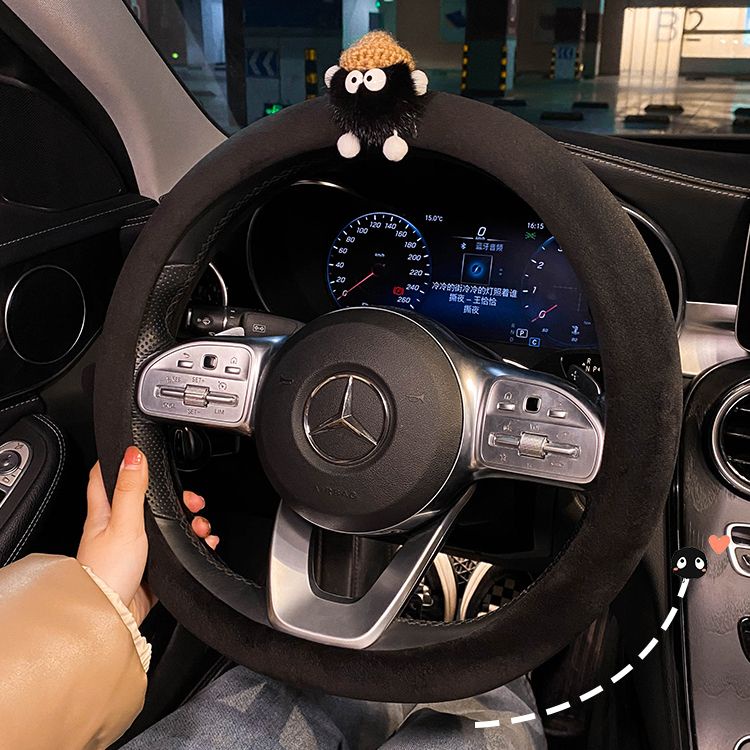 ฝาครอบพวงมาลัยฤดูหนาวปี 2023 ใหม่รถอุ่นตุ๊กตาครอบมือจับผู้หญิง BMW Mercedes-Benz Audi Volkswagen Un