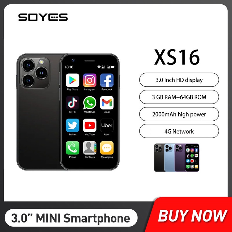 Soyes XS16 สมาร์ทโฟน ขนาดเล็ก 3 นิ้ว Quad Core 3GB + 64GB
