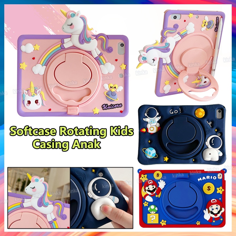 เคสแท็บเล็ต ซิลิโคนนิ่ม กันกระแทก ลายการ์ตูนยูนิคอร์น 3D พร้อมขาตั้ง หมุนได้ 360 องศา สําหรับ Samsung Galaxy Tab A9 SM-X110 X115 X117 A9 Plus X210 X216B X218U A8 10.5 X200 X205 A7 Lite 8.7 T220 T225 A 8.0 T290 T295 S6 Lite P610 P619