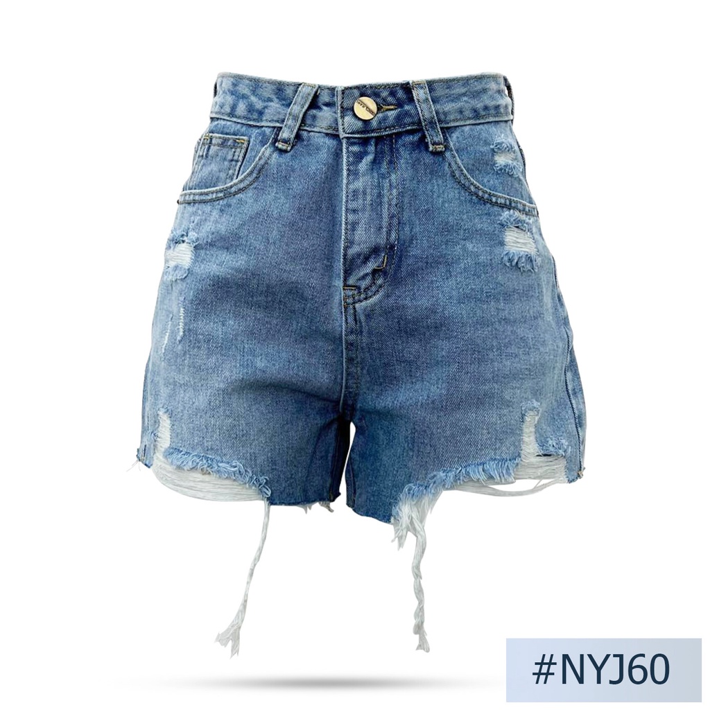 นิยมยีนส์ Niyom jeans รุ่น NYJ60 กางเกงยีนส์ขาสั้นแต่งขาด สียีนส์อ่อน ผ้าไม่ยืด แต่งขาด ปลายขาตัดแต่