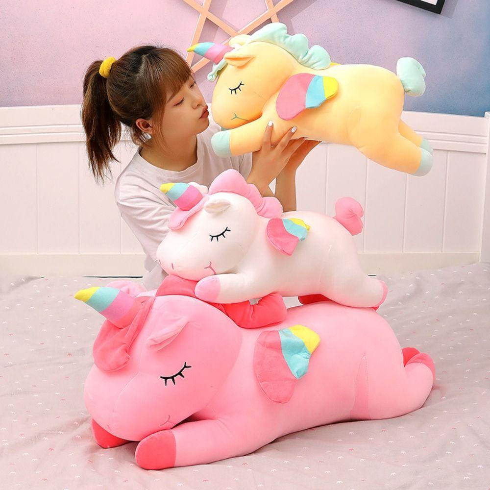 Me ตุ๊กตายูนิคอร์น, PP Cotton Plush Soft Unicorn Plush Toy, Kawaii สีขาวสีชมพูสีเขียวสีเหลืองสัตว์ของเล่นขนาดใหญ่