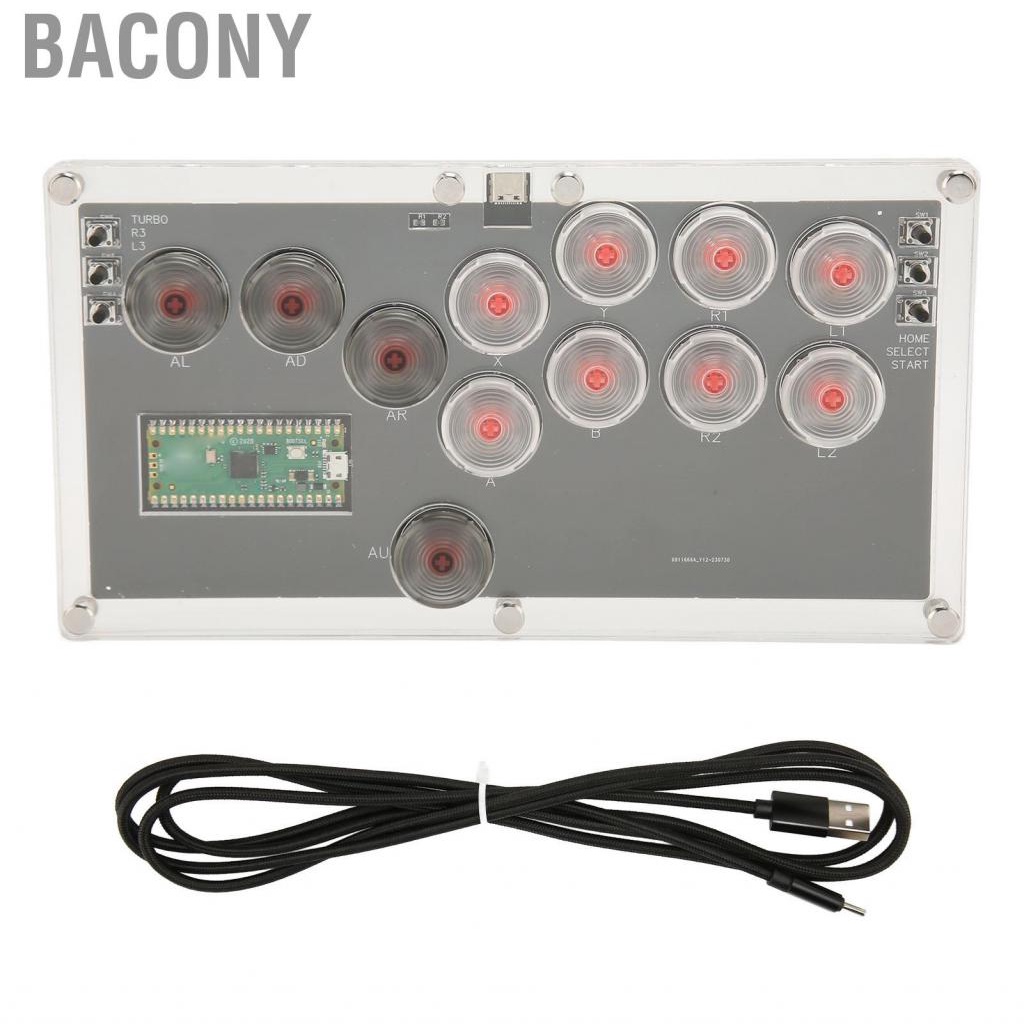 Bacony Arcade Fight Stick Controller  Support SOCD Multi Input Modes Hot Swap Fighting with LED Light for Game Console