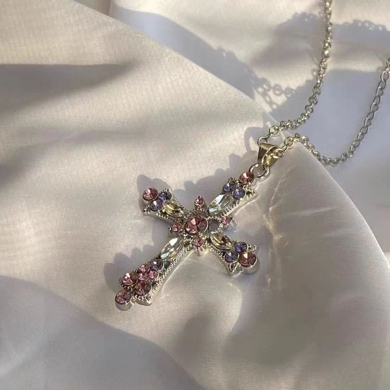 ร้านค้าไทย🔥สร้อยคอโซ่จี้ไม้กางเขนหัวใจประดับเพทายสีม่วงสีชมพูสไตล์โกธิคพังก์ Y2Kเครื่องประดับสําหรับผู้หญิ.COD - รูปที่ 5