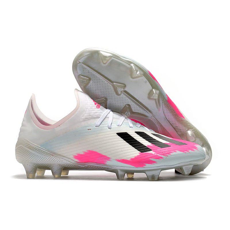 กีฬา Adidas X 19.1 รองเท้าฟุตบอลสีชมพูสดใสสีขาว