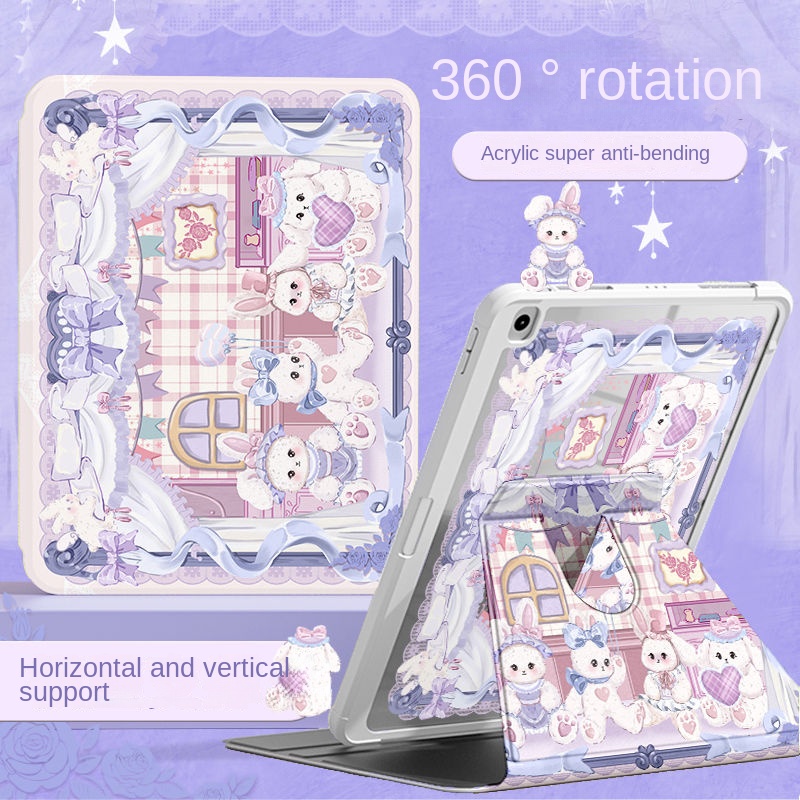 360 ° เคสอะคริลิค ลายการ์ตูนกระต่าย หมุนได้ สําหรับ iPad Air4 Air5 Gen10 10.9 iPad Air3 Air1 Air2 Gen9 Gen8 Gen7 2020 2021 Pro11