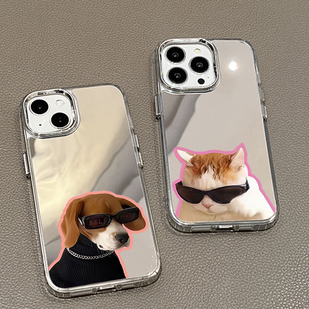 THจัดส่งทันที คู่รัก เคสไอโฟน11/12/13/14/15 Pro ป้องกันการล่มสลายพร้อมกระจกแต่งหน้า For iPhone 11 15 13 14 12 Pro Max