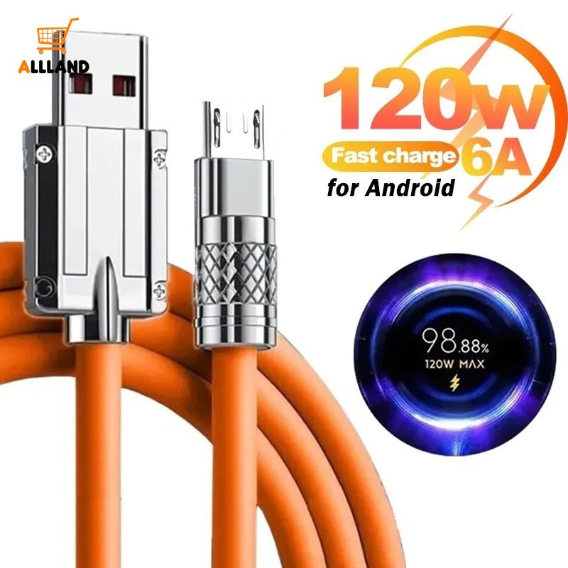 สายชาร์จโทรศัพท์มือถือ Micro USB 120W 6A 1 1.5 2 เมตร ทนทาน สําหรับ Android