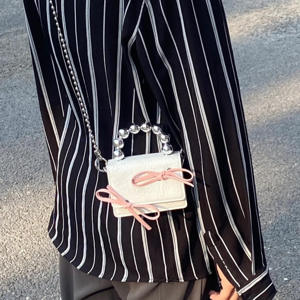 Tonfashion กระเป๋าสะพายไหล่ กระเป๋าถือ หนัง PU ประดับโบว์ ขนาดเล็ก ใส่หูฟังได้ แฟชั่นสําหรับสตรี