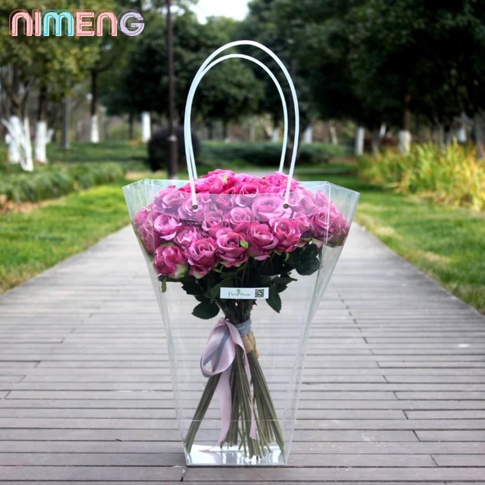 Nimeng กระเป๋าใส่ช่อดอกไม้ พลาสติกใส พร้อมหูหิ้ว