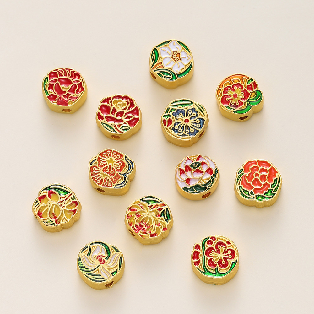 St. kunkka 2 ชิ้นลูกปัดดอกไม้สไตล์จีนย้อนยุคโชคดีดอกไม้ Spacer ลูกปัดสําหรับ DIY สร้อยข้อมือสร้อยคอทํา