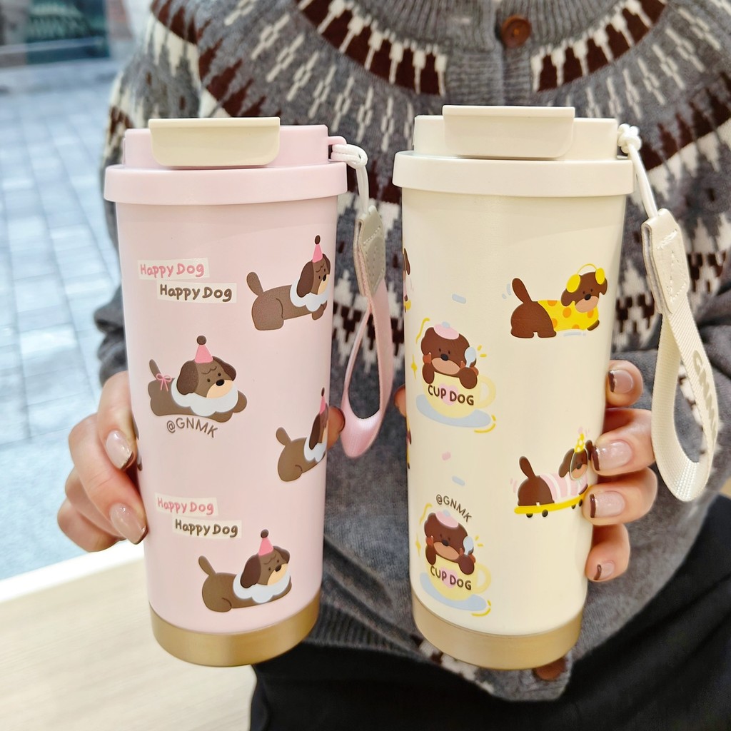 QCOOL แก้วน้ำสแตนเลสเคลือบเซรามิค SUS304 ลายน่ารัก 550ml พกพาสะดวก แก้วเก็บอุณหภูมิ ฝาหลอดดูด ใส่ได้ทั้งร้อนและเย็น