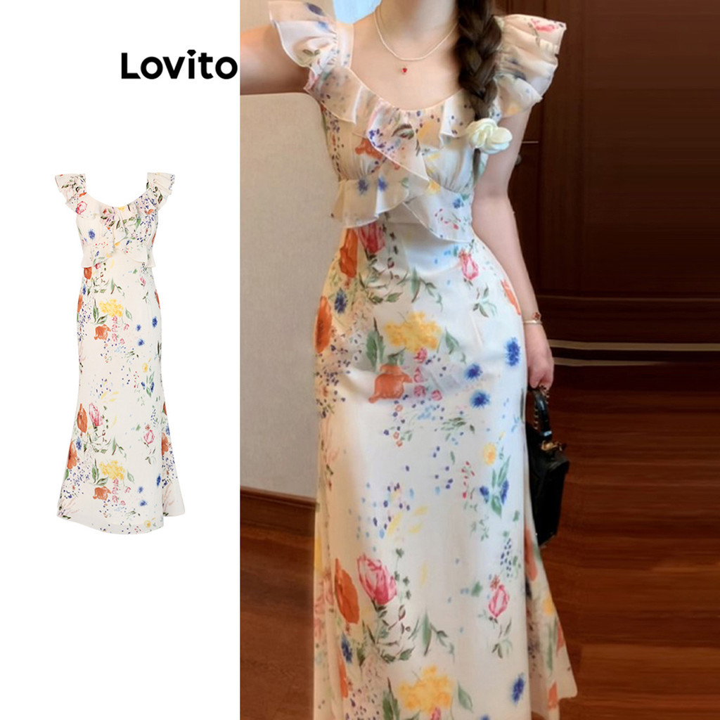Lovito ชุดนัวเนียลายดอกไม้ ดิทซี่ หรูหราสำหรับผู้หญิง LNE75065
