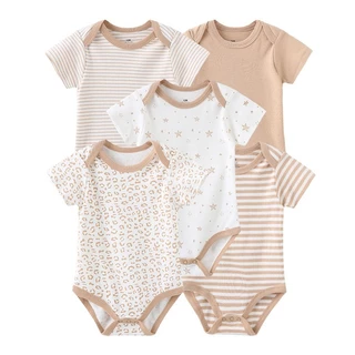 Kiddiezoom 5 ชิ้นการ์ตูนแขนสั้นเด็กทารกชุดบอดี้สูทนุ่มผ้าฝ้าย 100% เด็ก Onesies
