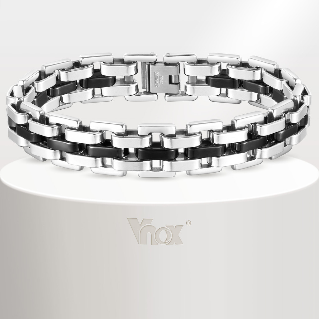 VNOX วีน็อกซ์ กว้างสแตนเลสสายนาฬิกาสร้อยข้อมือสําหรับผู้ชาย,แฟชั่นสายนาฬิกาข้อมือรูปสร้อยข้อมือโซ่ ,เครื่องประดับของขวัญ