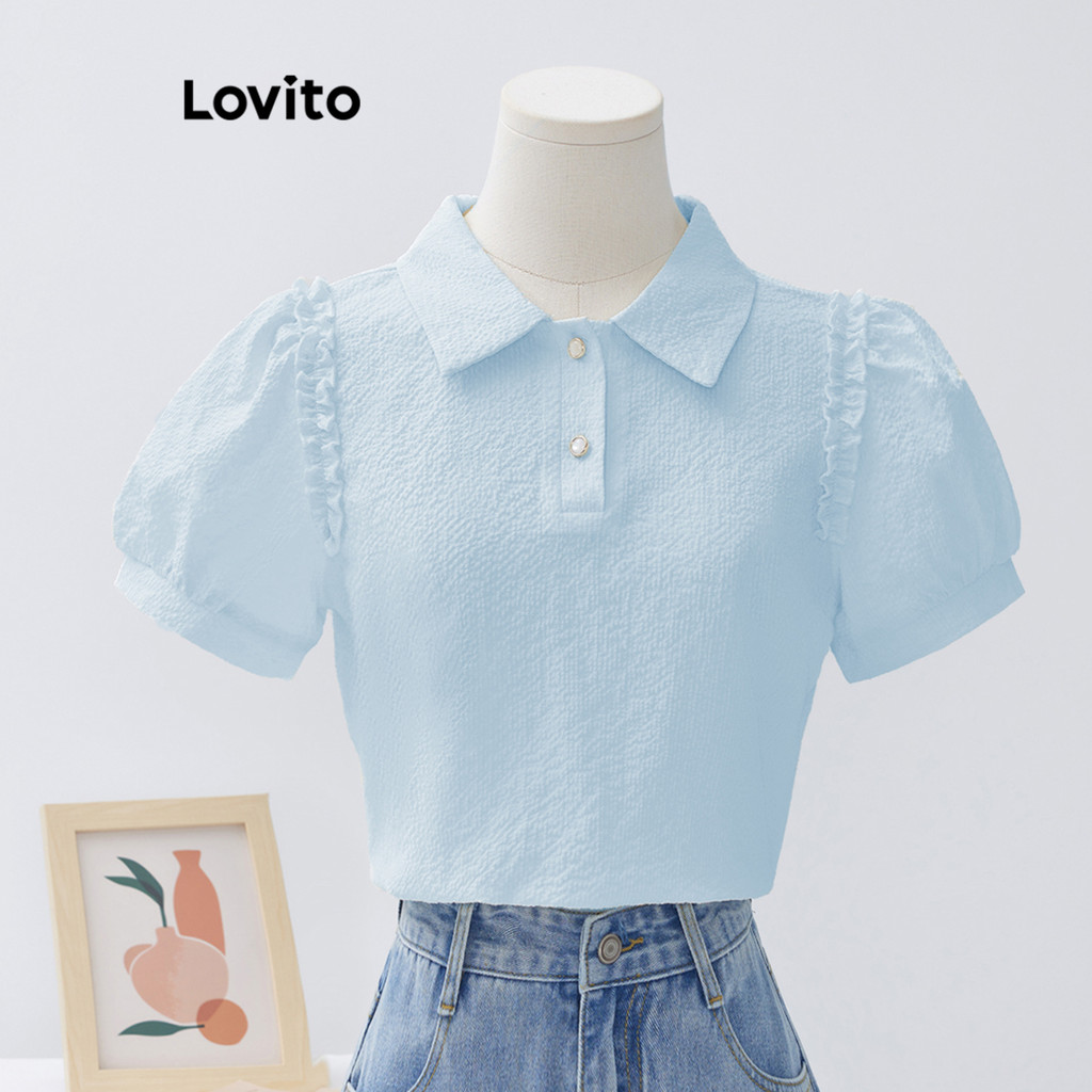 เสื้อเชิ้ตคอปกขอบระบาย B68-Oct23-C-BLB68ED018