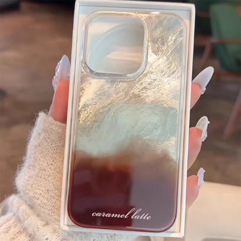สีน้ําตาลทองไล่โทนสีเคสโทรศัพท์สําหรับiphone 11 13 16E 16 15 14 12 Pro Max SE XR X XS 7 8 Plusฝาครอบปลาทองไล่โทนสี