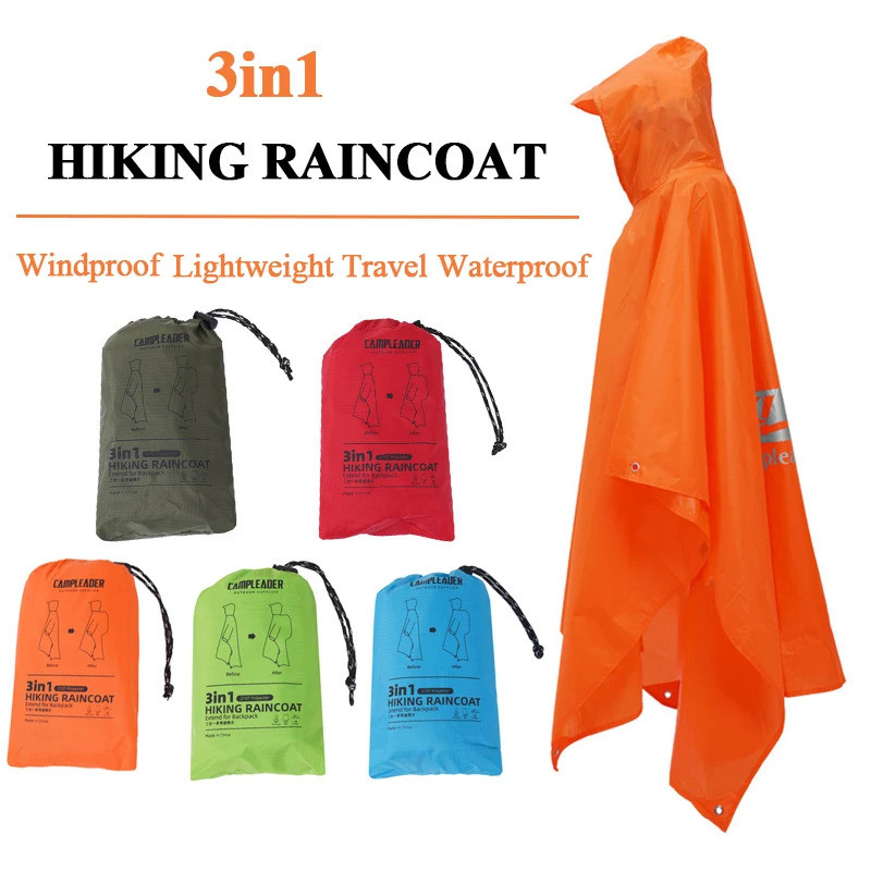 3 In 1 เสื้อกันฝนกันน้ําน้ําหนักเบาเดินป่ากลางแจ้ง Rain Poncho Rain Jacket Cover Sun Shelter Camping เดินป่าขี่จักรยานปีนเขา