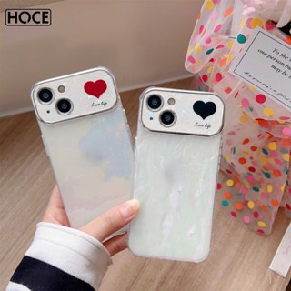 Hoce เคสโทรศัพท์มือถือ ลายหัวใจ เปลือกหอย ป้องกันเลนส์ ขนาดใหญ่ สําหรับ iPhone 15 14 12 13 11 Pro Max