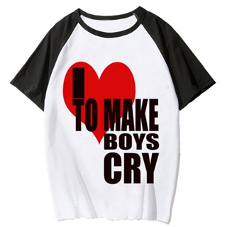 เสื้อยืด พิมพ์ลายการ์ตูนอนิเมะ i Love to Make Boys Cry สไตล์ฮาราจูกุ สําหรับผู้หญิง