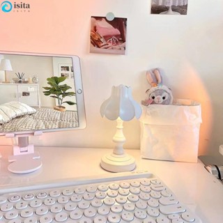 ISITA โคมไฟตั้งโต๊ะ LED รูปใบบัว พอร์ต USB สไตล์เรโทร สําหรับตกแต่งบ้าน และนักเรียน