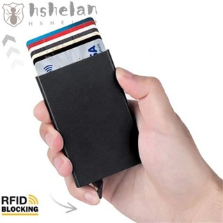 Hshelan RFID กระเป๋าใส่บัตร อลูมิเนียมอัลลอยด์ กระเป๋าสตางค์ ป๊อปอัพ บล็อก RFID