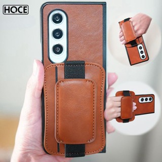 Hoce ZFold5 360° เคสป้องกันโทรศัพท์มือถือหนัง แบบฝาพับ พร้อมช่องใส่บัตร และสายคล้องมือ หมุนได้ สําหรับ Samsung Galaxy Z Fold 3 Z Fold 4 5G Fold3 Fold4