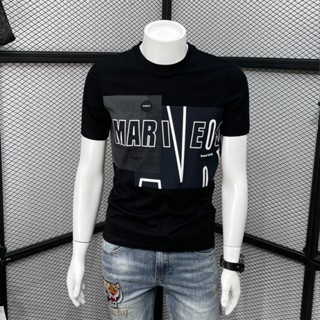เสื้อยืด คอกลม พิมพ์ลายตัวอักษร หลากสี สําหรับผู้ชาย