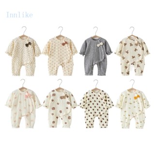 Inn ชุดนอนจั๊มสูทรอมเปอร์ ผ้าฝ้าย สําหรับเด็กทารกแรกเกิด อายุ 0-12 เดือน